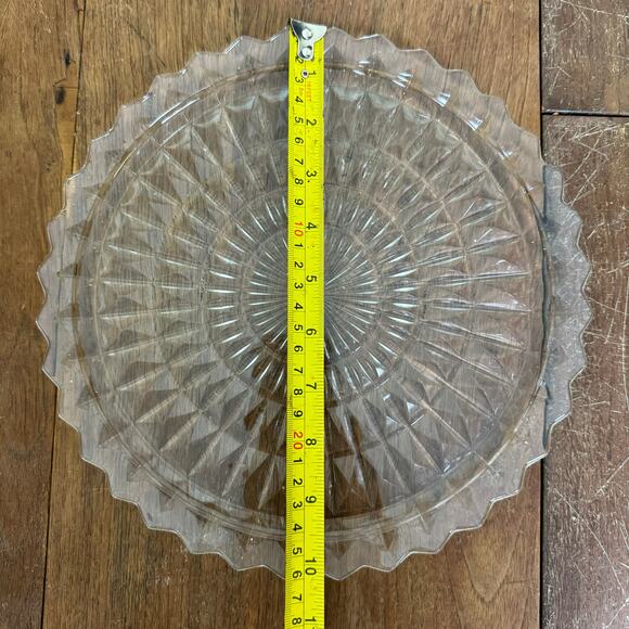 Vintage‎ Pressed Mold Blown Cubist Clear Glass Serving Tray Plate 10 inches - Picture 5 of 5